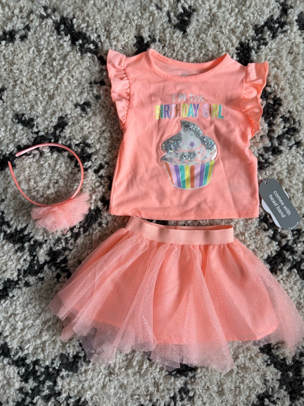 NWT wonder Nation Peach Birthday Girl with Tulle Skirt 3 PC Set Size 12 Months